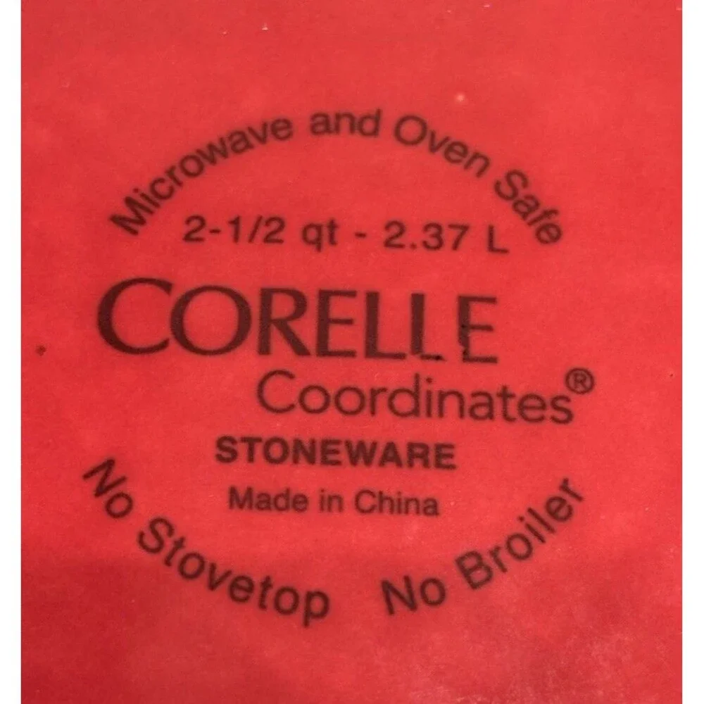 Corelle Coordinates 2.5 Qt Red Stoneware Casserole Dish - No Lid Oven Safe